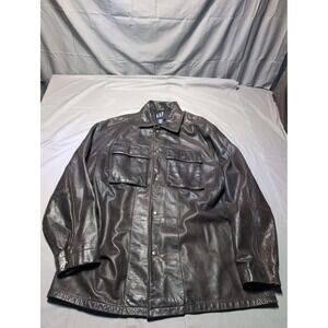 GAP Jacket Mens Extra Large Brown Leather Button Up Shirt Jacket Shacket Pockets